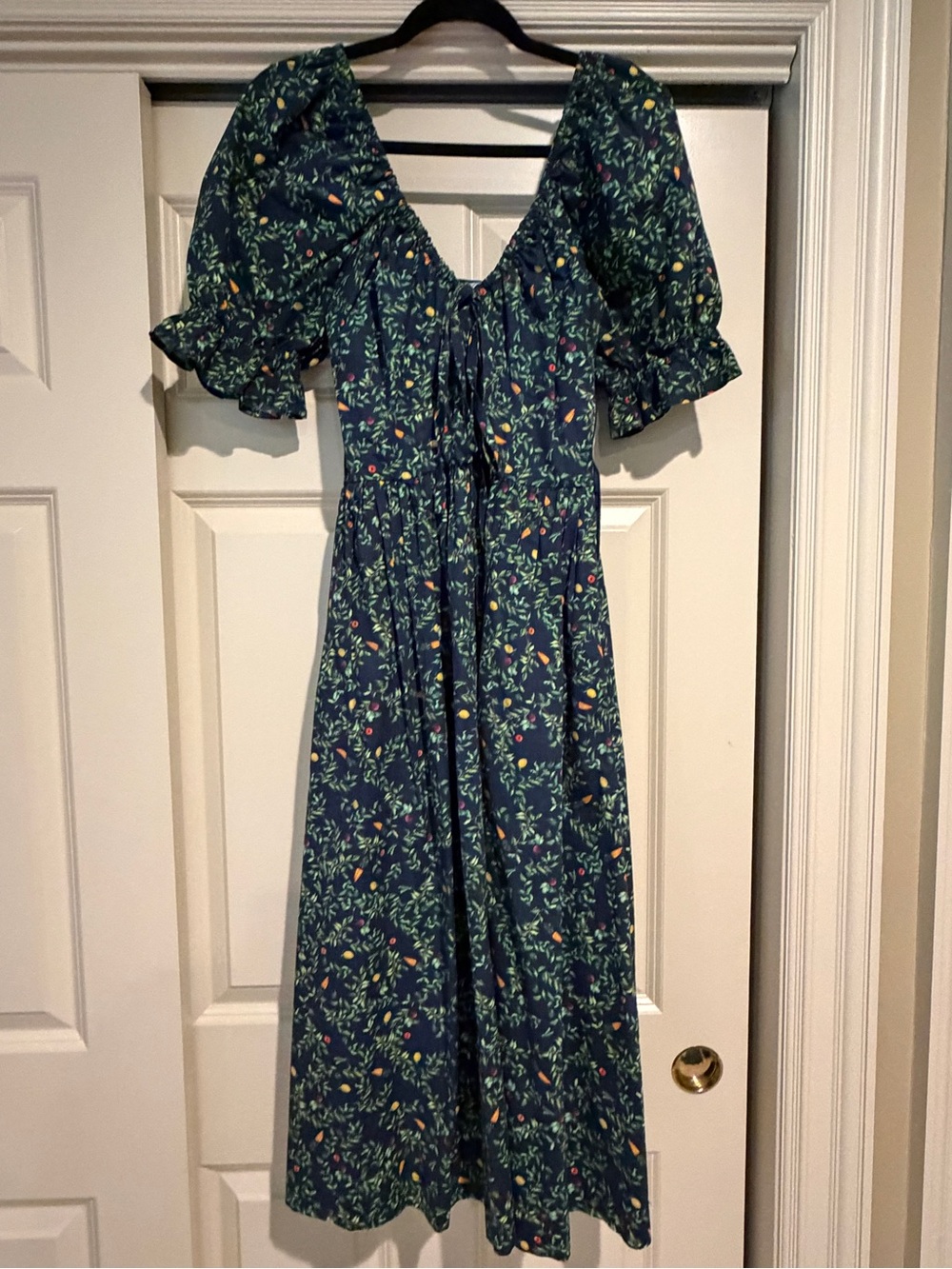 Hill House Navy Floral Puff-Sleeve Maxi Dress